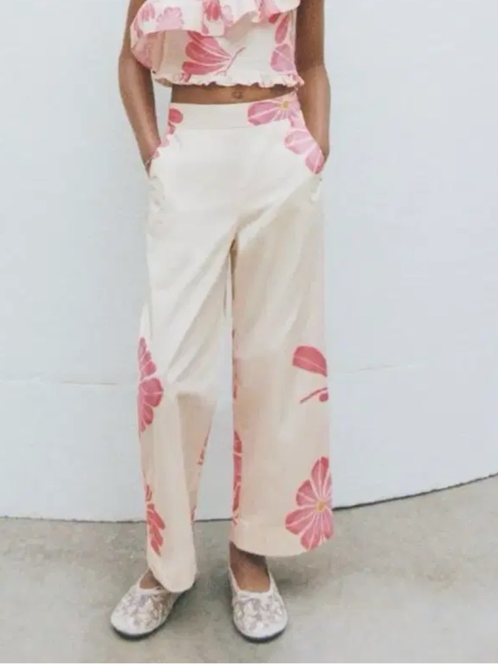 Zara girl 12-13 Boho Floral Wide Leg Flat Front Pants.